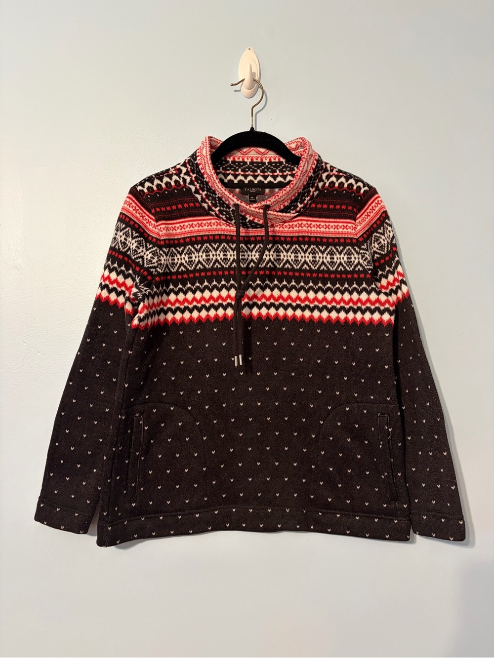 Talbots Women’s Black Fair Isle Pullover with Red Accents
